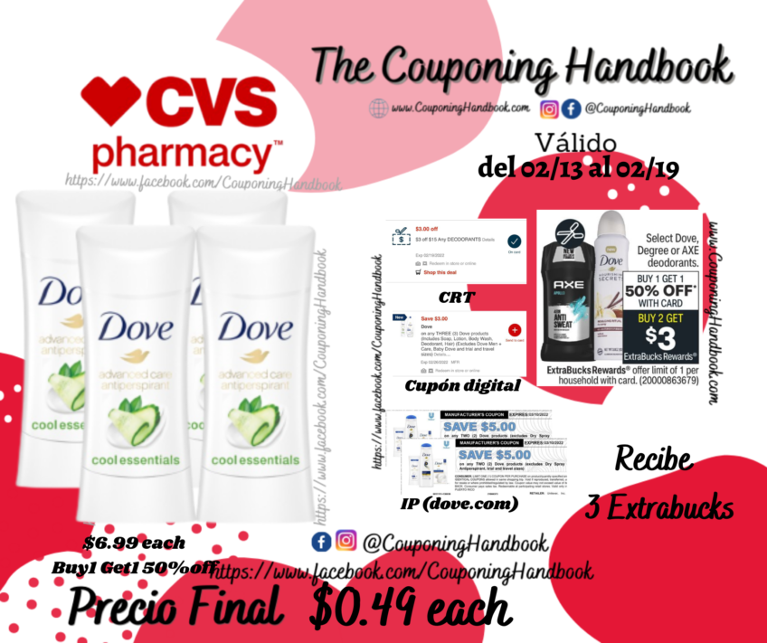 Dove Advanced Care Antiperspirant Deodorant, 2.6 OZ a $0.49