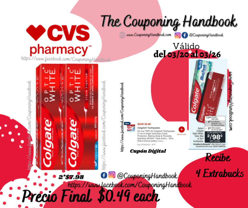 Colgate Optic White Stain Fighter Teeth Whitening Toothpaste, Fresh Mint Gel a $0.49