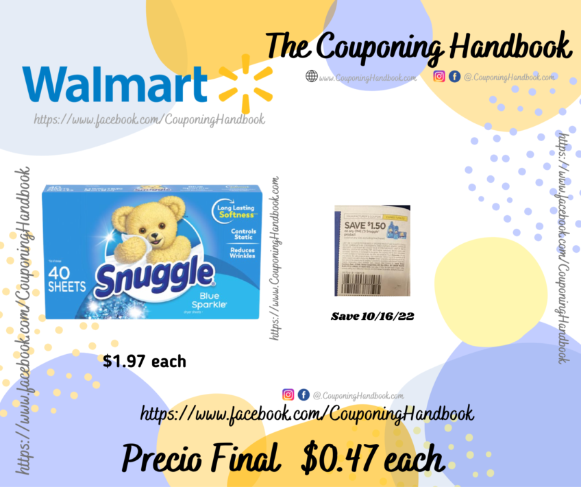 Snuggle Fabric Softener Dryer Sheets a $0.47