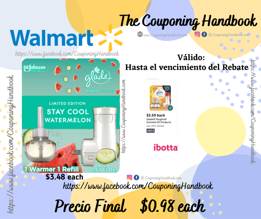 Glade PlugIns Scented Oil Warmer + Refill, Stay Cool Watermelon Scent, Infused with Essential Oils a $0.98