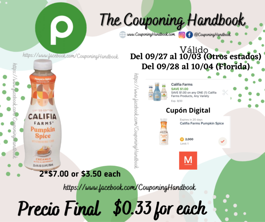 Califia Farms Creamer, Pumpkin Spice por $0.33