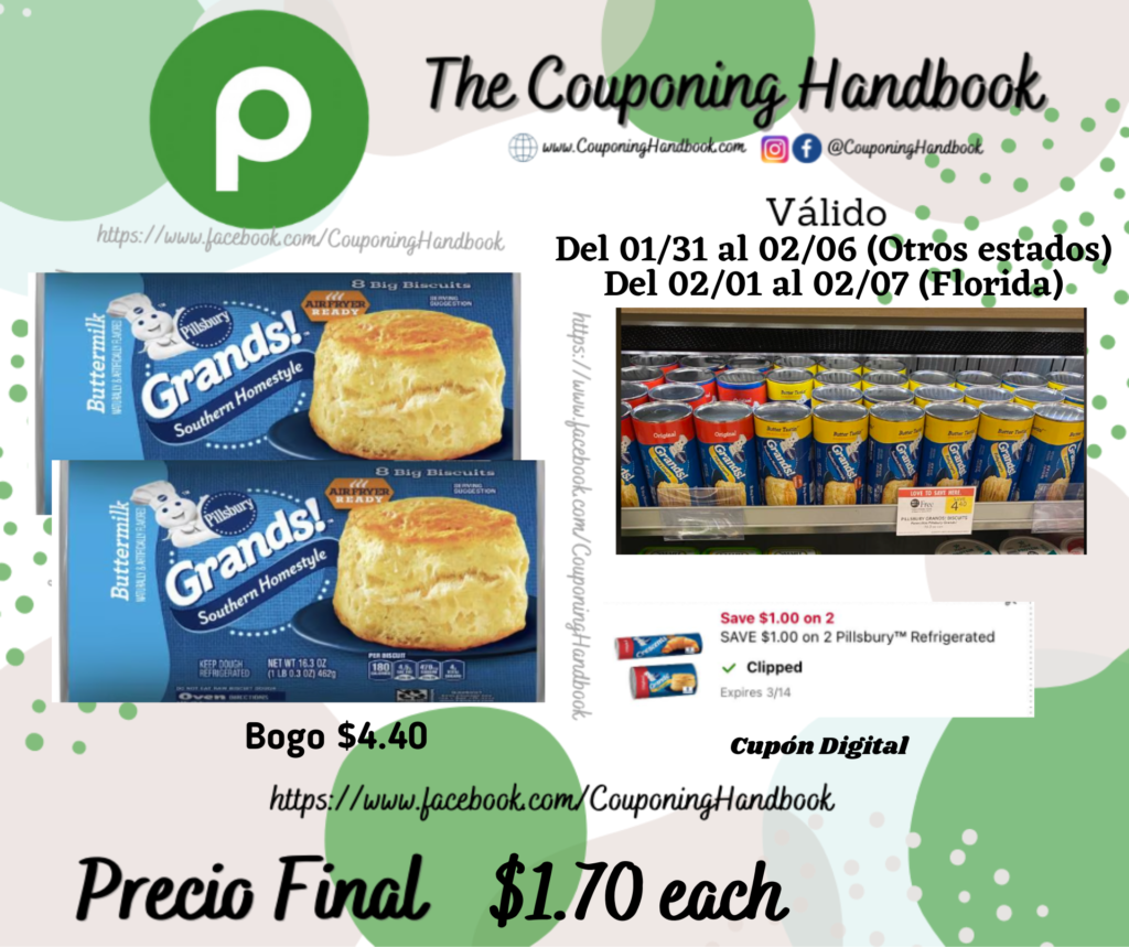 Pillsbury Grands! Biscuits, Buttermilk, Southern Homestyle por $1.70 ...
