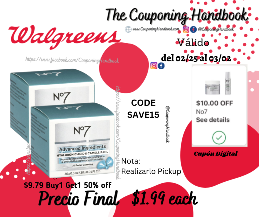 No7 Advanced Ingredients Hyaluronic Acid & Camellia Oil Facial Capsules por $1.99