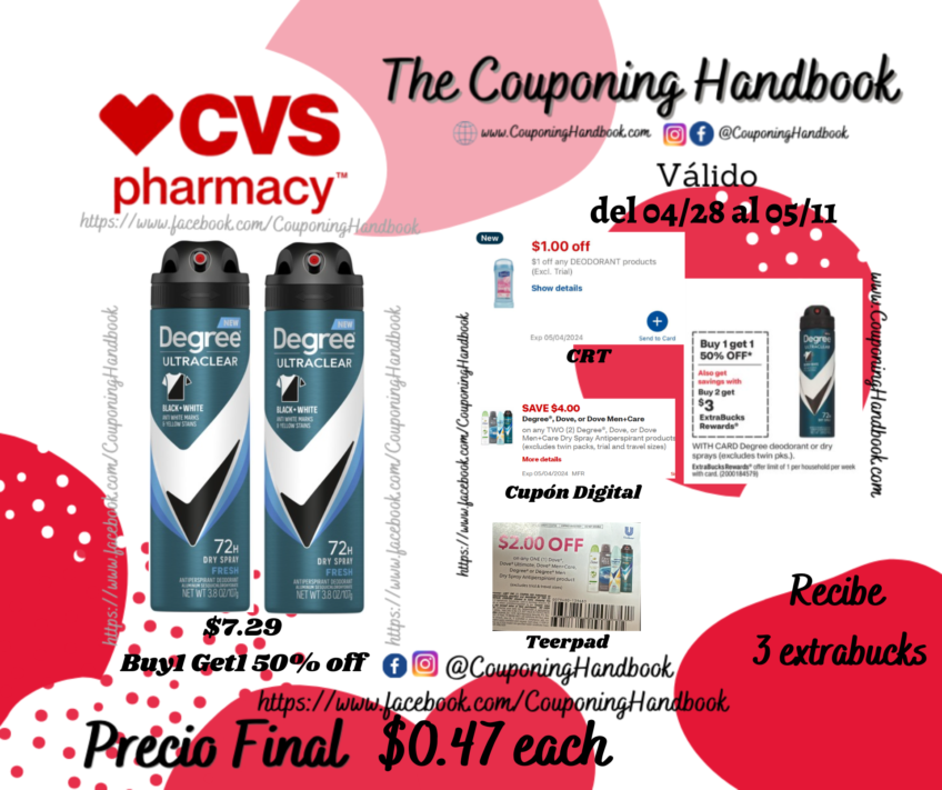 Degree Antiperspirant & Deodorant Dry Spray por $0.47