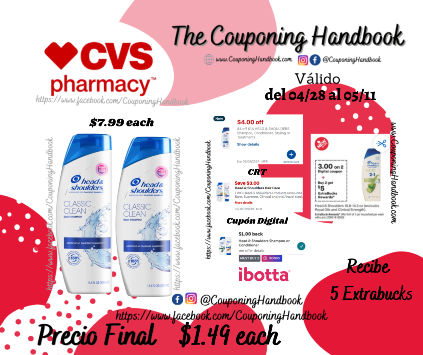 Head & Shoulders Shampoo & Conditioner, 12.5 Ounces por $1.49