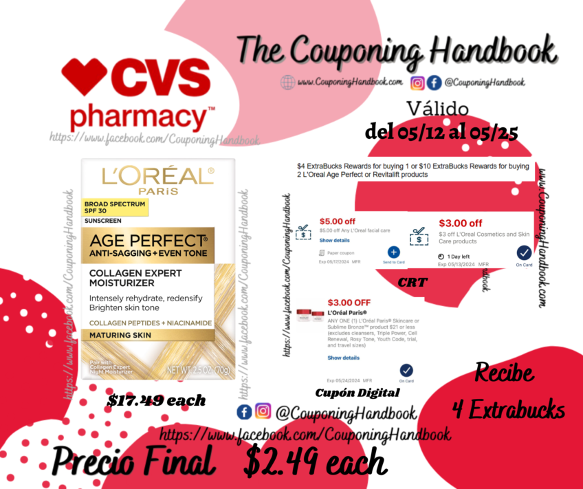 L’Oreal Paris Age Perfect Collagen Expert Day Moisturizer with SPF 30 por $2.49