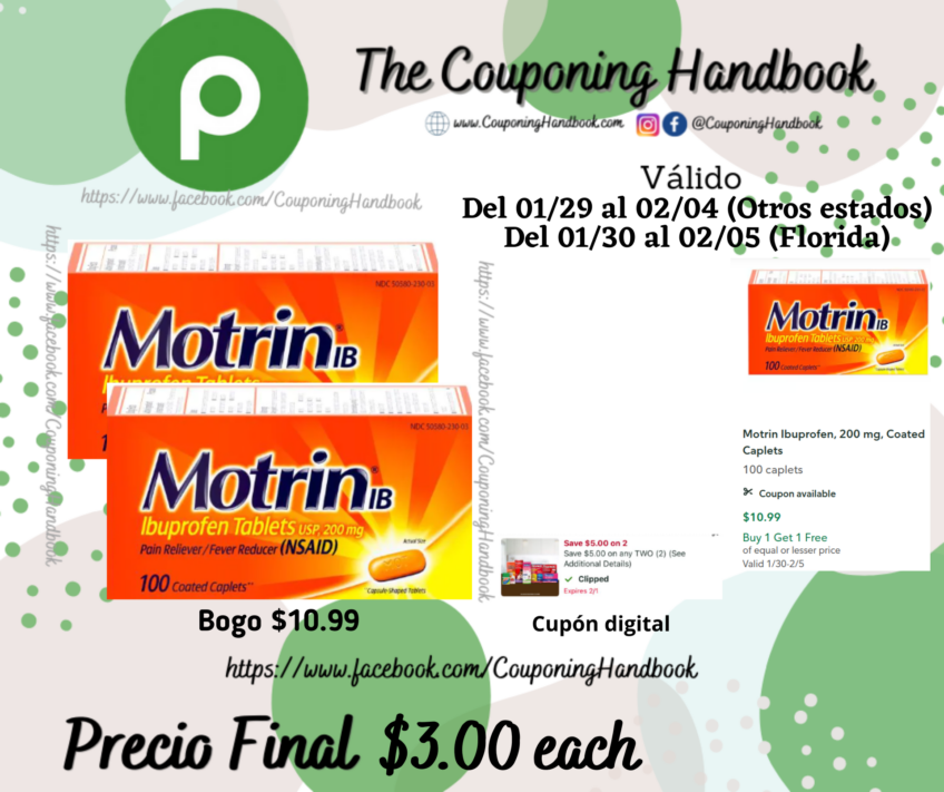 Motrin Ibuprofen, 200 mg, Coated Caplets por $3.00