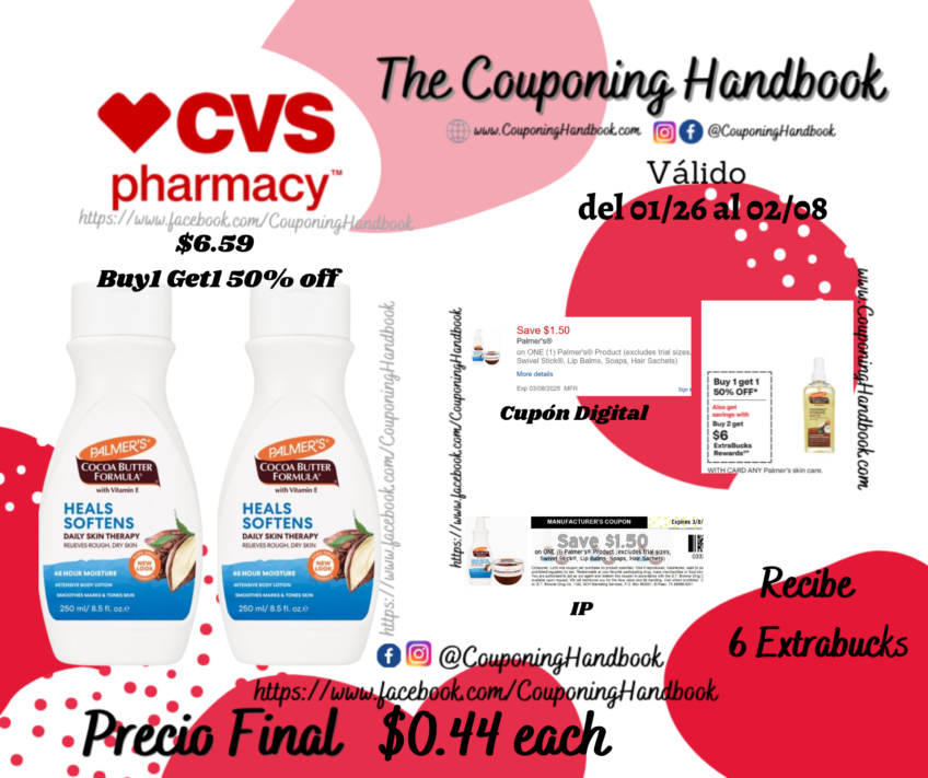 Palmer’s Cocoa Butter Formula Lotion, 8.5 OZ por $0.44