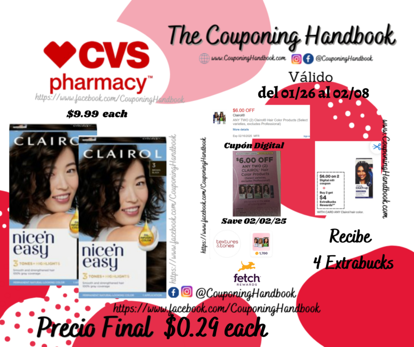 Clairol Nice’n Easy Permanent Hair Color por $0.29