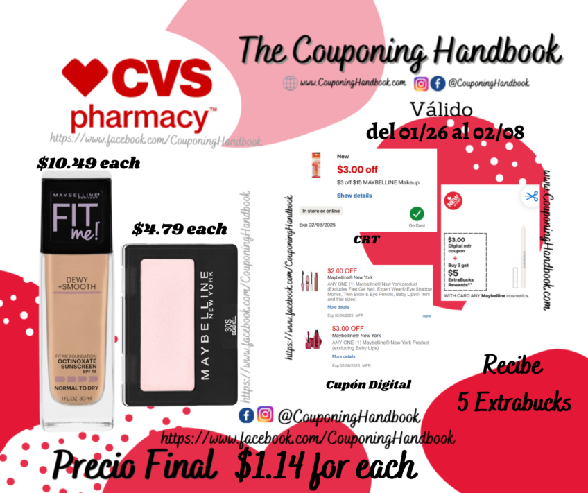 Productos Maybelline por $1.14