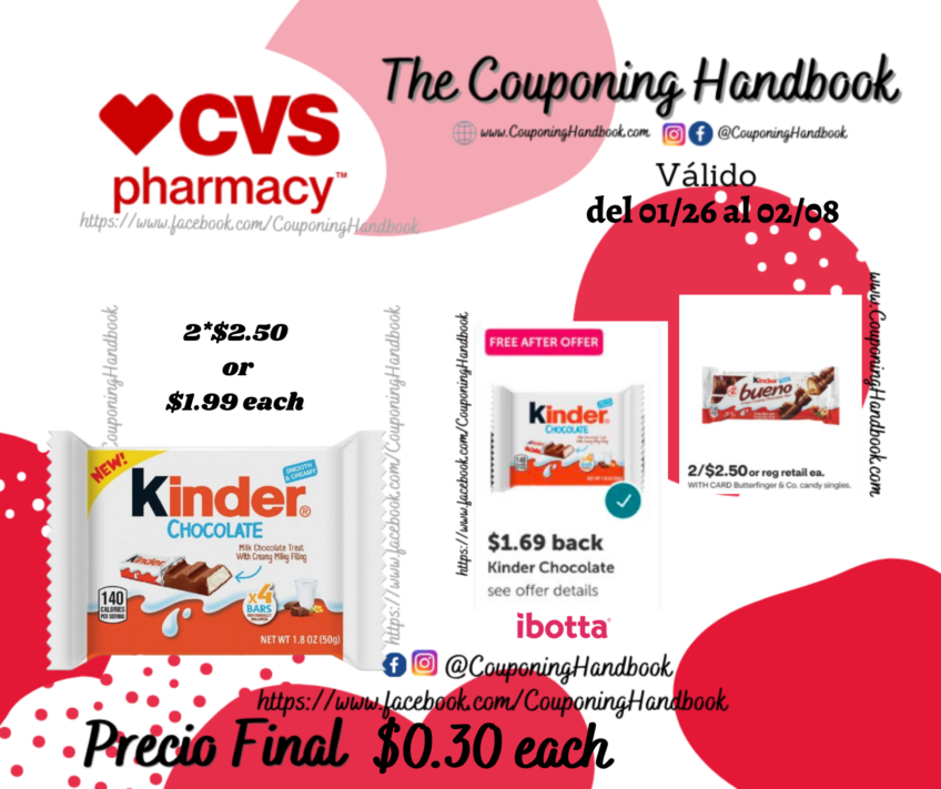 Kinder Chocolate Single 1.8 oz por $0.30