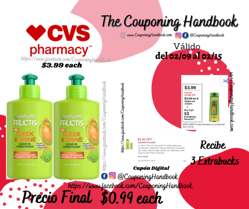 Garnier Fructis Sleek & Shine Intensely Smooth Leave-In Conditioning Cream por $0.99