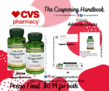 02 Nature’s Bounty Calcium Magnesium Zinc Coated Caplets, 100 CT por $0.99