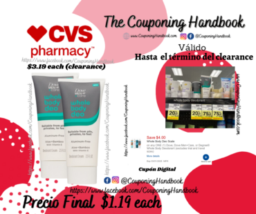 Dove Men+Care Whole Body Deodorant Cream, Aloe & Bamboo, 2.5 OZ por $1.19