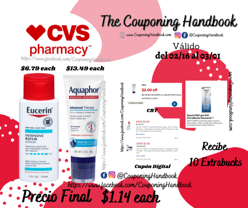 Productos de Aquaphor y Eucerin por $1.14
