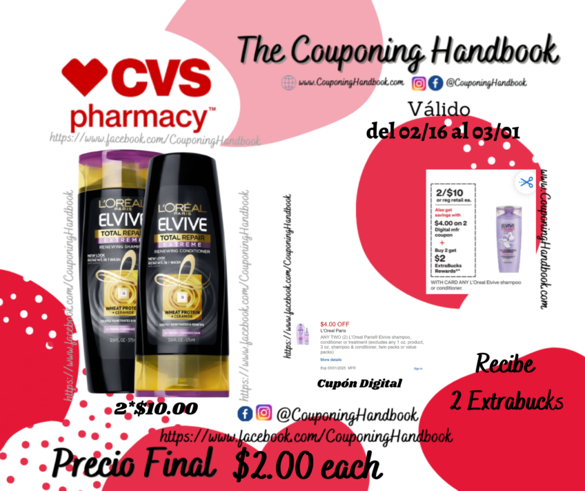 L’Oreal Paris Elvive Shampoo or Conditioner por $2.00