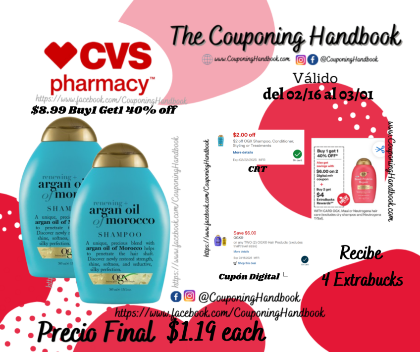 OGX Renewing Argan Oil of Morocco Shampoo or conditioner por $1.19