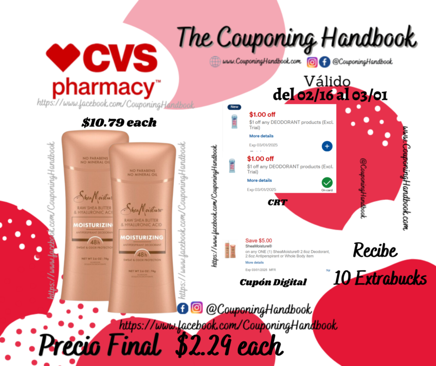 SheaMoisture Moisturizing Antiperspirant & Deodorant Stick, 2.6 OZ por $2.29