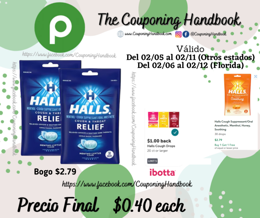 Halls Relief Cough & Throat Relief, Mentho-Lyptus Flavor 30 drops por $0.40
