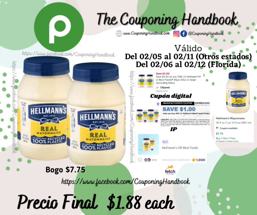 Hellmann’s Mayonnaise 30 fl oz por $1.88