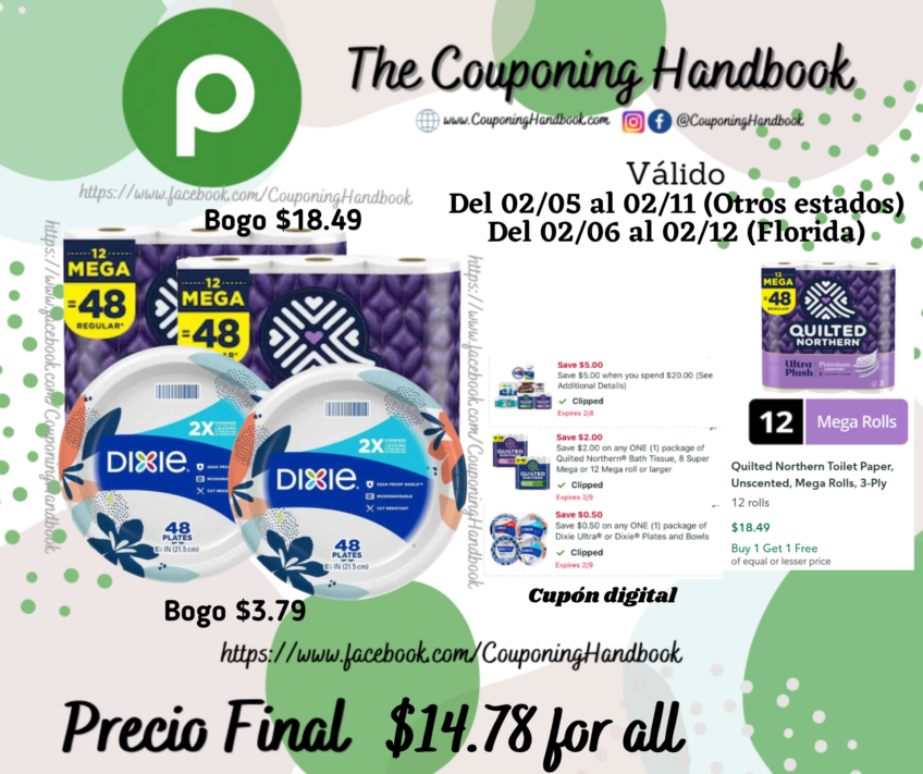 02 Vanity Fair Napkins, Everyday y 02 Quilted Northern Toilet Paper, Mega Rolls por $14.78