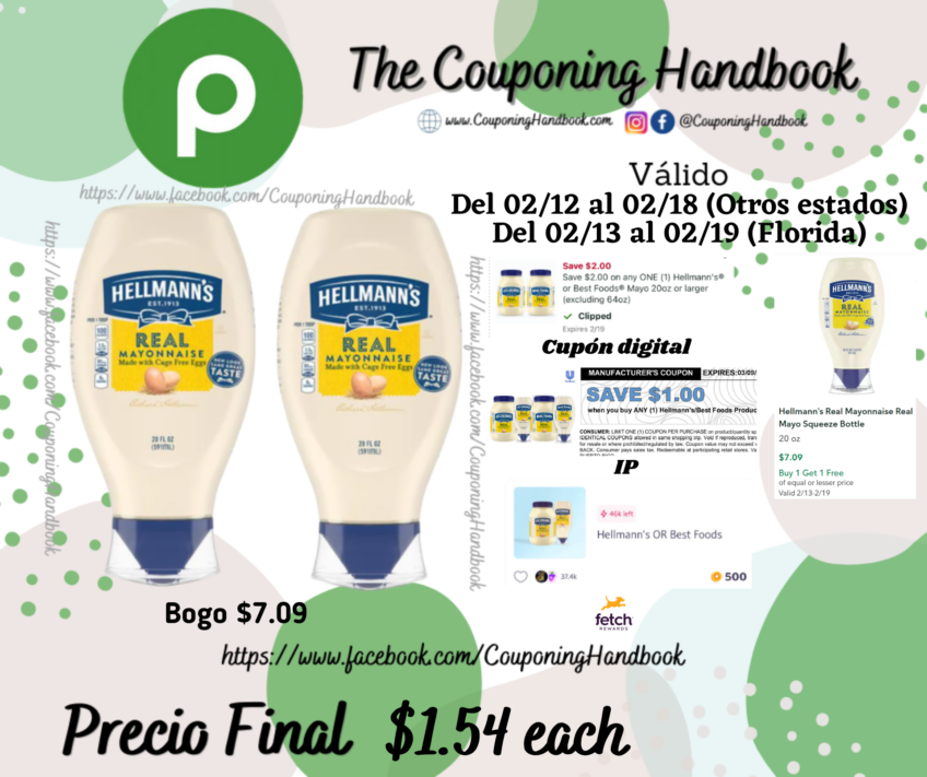 Hellmann’s Real Mayonnaise Real Mayo Squeeze Bottle 20 oz por $1.54