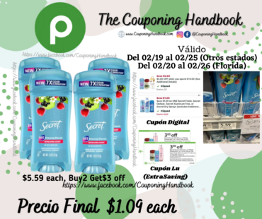 Secret Antiperspirant/Deodorant por $1.09