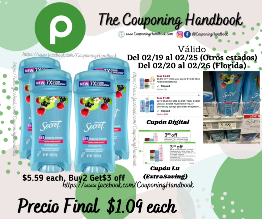 Secret Antiperspirant/Deodorant por $1.09
