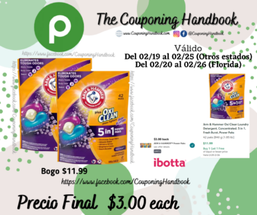 Arm & Hammer Oxi Clean Laundry Detergent, Power Paks por $3.00