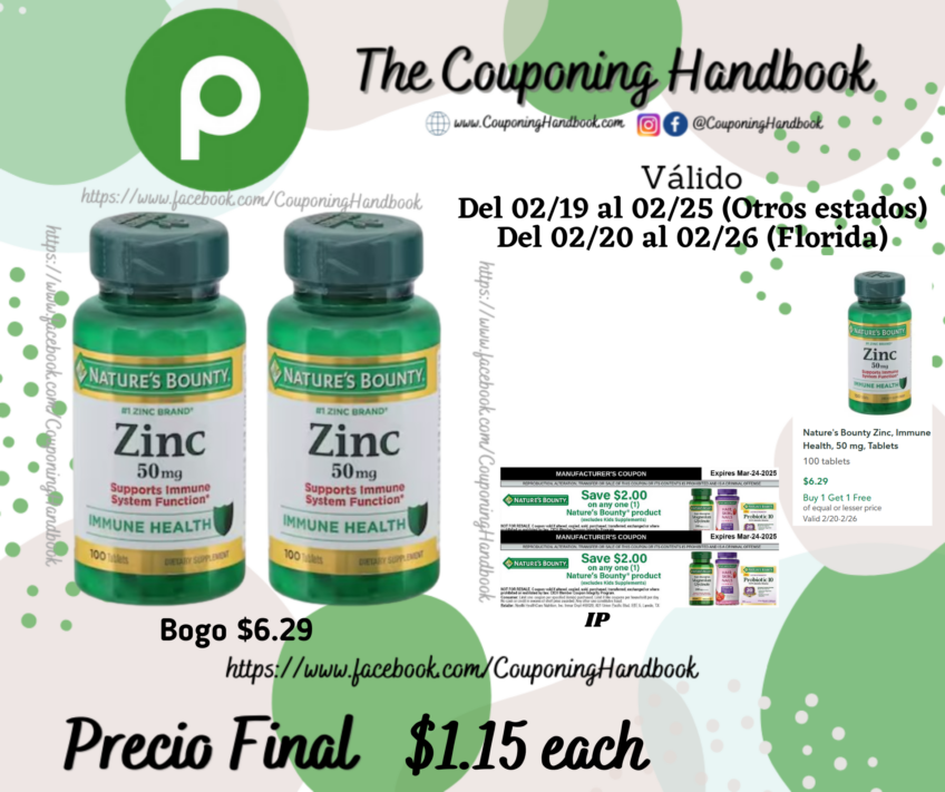 Nature’s Bounty Zinc, Immune Health, 50 mg, Tablets 100 tablets por $1.15