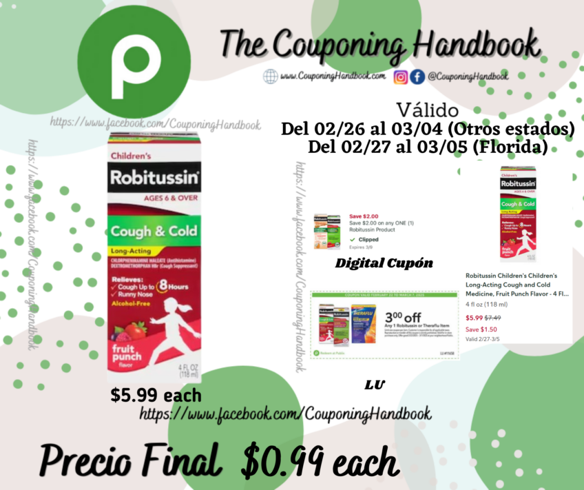 Robitussin Children’s Children’s Long-Acting Cough and Cold Medicine por $0.99