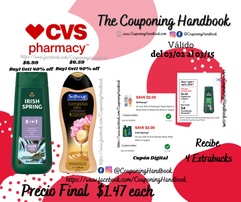 Softsoap Moisturizing Body Wash y/o 01 Irish Spring Body Wash por $1.47