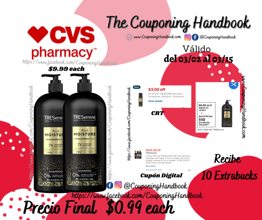 TRESemme Moisture Rich Shampoo with Pump, 39 OZ por $0.99