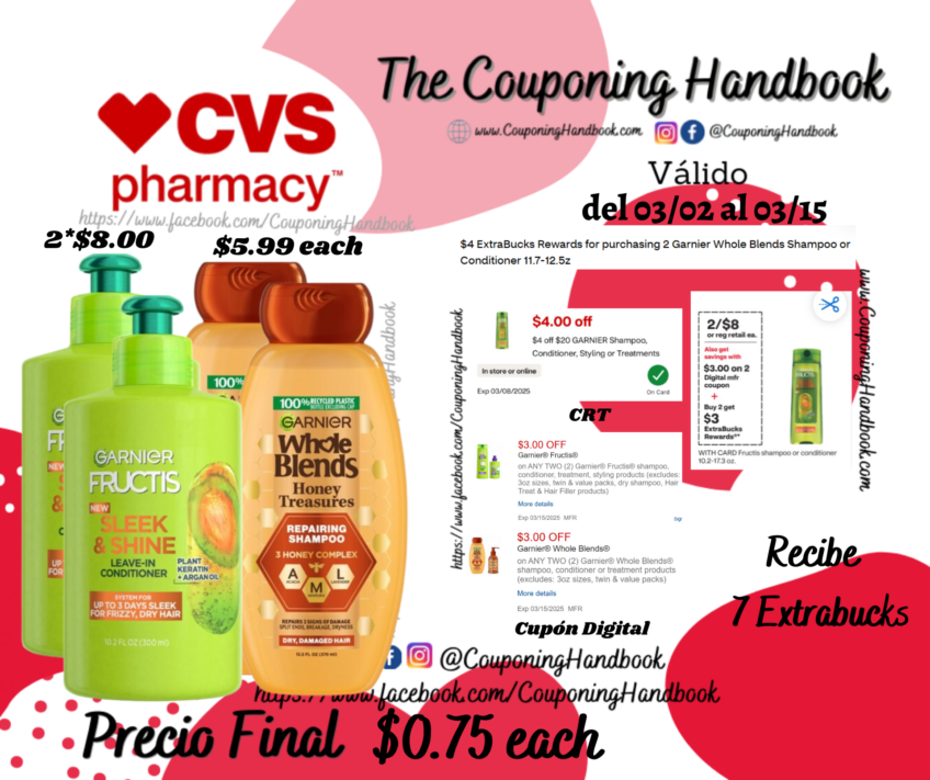 Productos Garnier shampoo or conditioner por $0.75