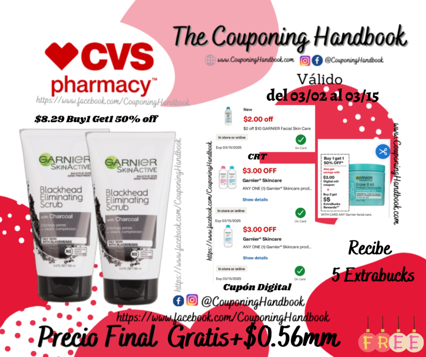 02 Garnier SkinActive Charcoal Blackhead Acne Treatment Scrub, 5 OZ Gratis