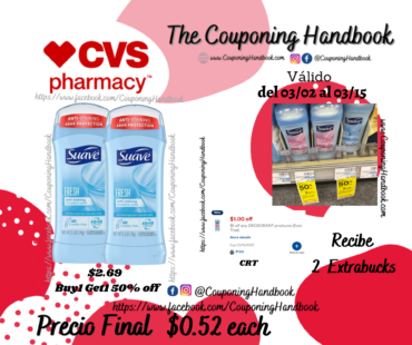 Suave Antiperspirant & Deodorant Stick Invisible Solid, Fresh, 2.6 OZ por $0.52