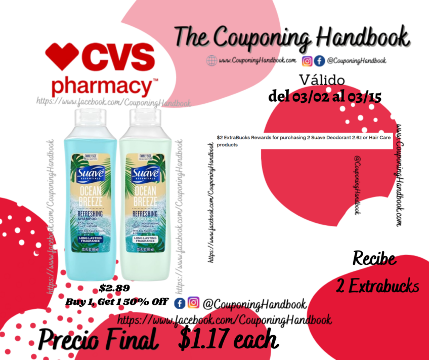 Suave Ocean Breeze Shampoo or Conditioner por $1.17