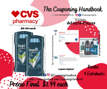 Degree Advanced 72-Hour Antiperspirant & Deodorant Stick, 2.7 OZ por $1.99