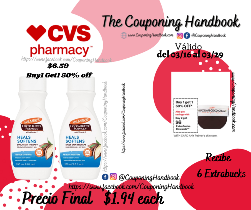 Palmer’s Cocoa Butter Formula Lotion, 8.5 OZ por $1.94