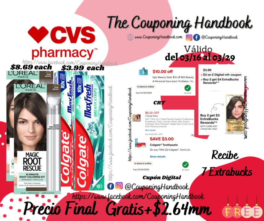 02 L’Oreal Paris Root Rescue 10 Minute Root Hair Coloring Kit y 02 Colgate Max Fresh Whitening Anticavity Fluoride Toothpaste Gratis