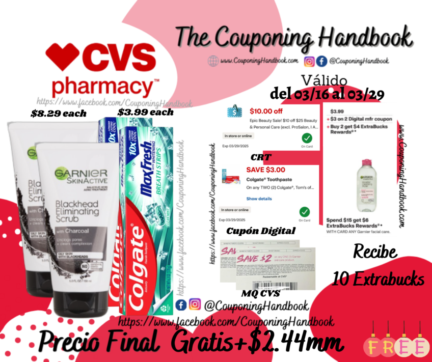 02 Garnier SkinActive Charcoal Blackhead Acne Treatment Scrub, 5 OZ y 02 Colgate MaxFresh Gratis