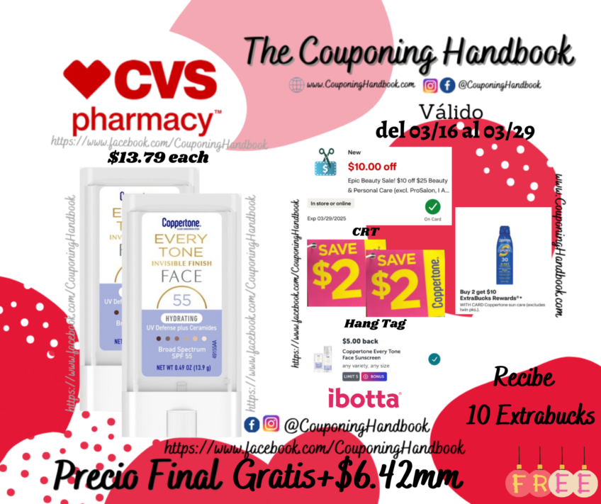 02 Coppertone Every Tone Invisible Finish Face, SPF 55 Hydrating UV Defense Stick, .49 oz Gratis