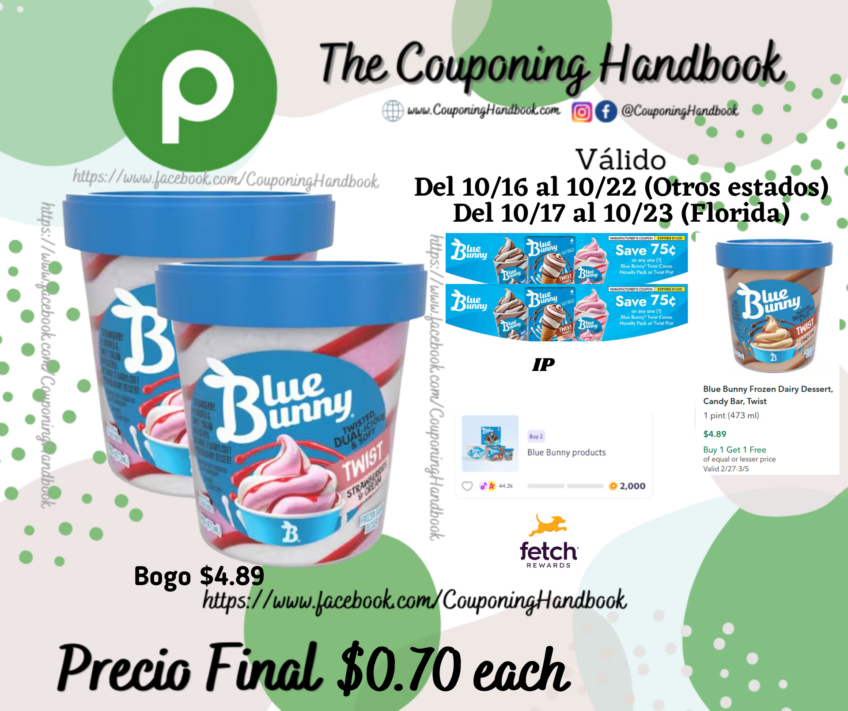 Blue Bunny Frozen Dairy Dessert, Twist por $0.70