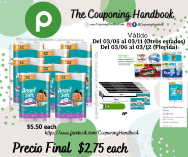 Angel Soft Bathroom Tissue, Unscented, Mega Rolls, 2-Ply 8 rolls por $2.75