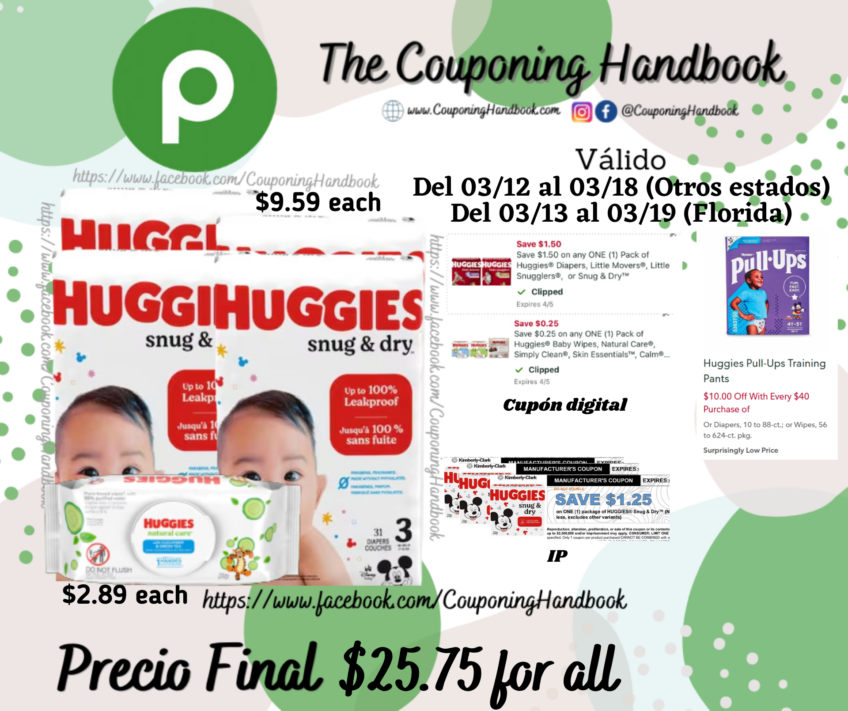 04 Huggies Snug & Dry Diapers y 01 Huggies Wipes por $25.75