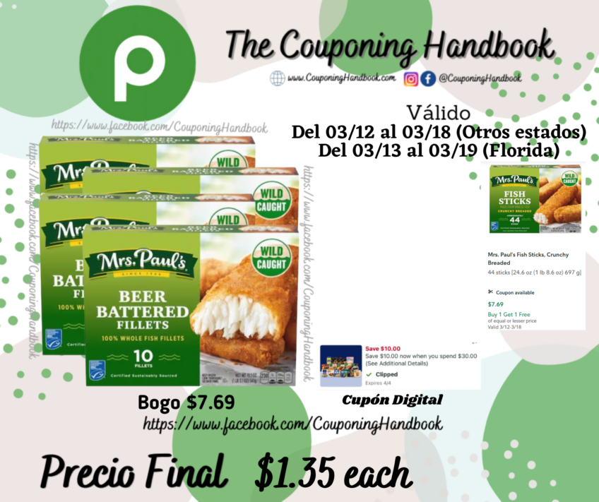 Mrs. Paul’s Beer Battered Fillets por $1.35