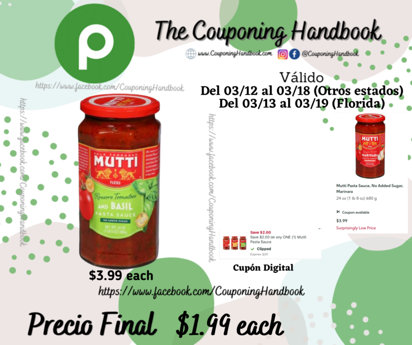 Mutti Pasta Sauce, No Added Sugar, Rossoro Tomatoes and Basil por $1.99