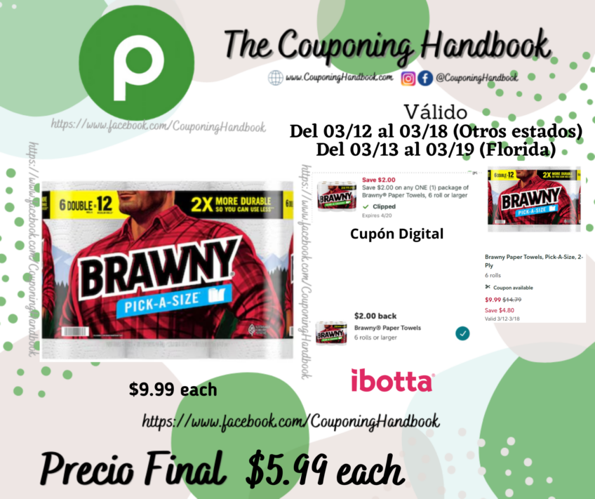 Brawny Paper Towels, Pick-A-Size, 2-Ply 6 rolls por $5.99