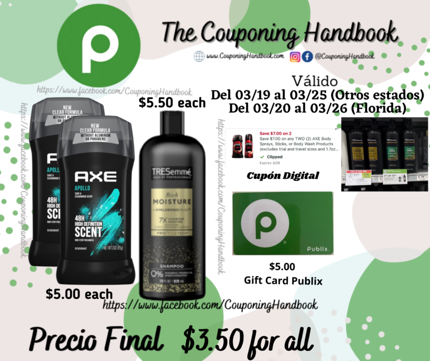 02 Axe Deodorant y/o 01 Tresemme Shampoo por $3.50