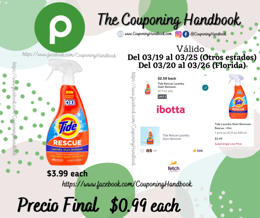 Tide Laundry Stain Remover, Rescue, +Oxi por $0.99